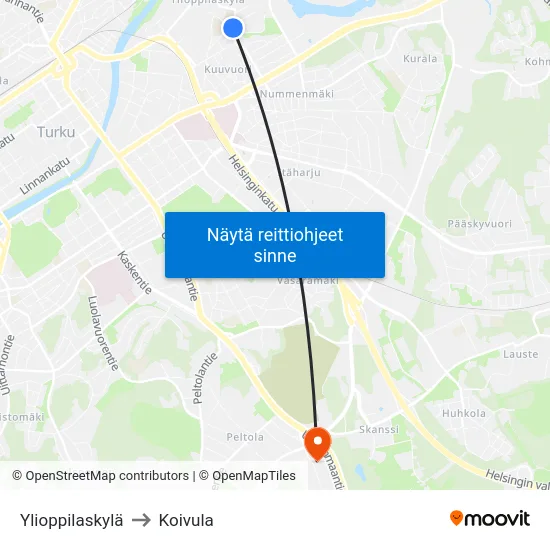 Ylioppilaskylä to Koivula map