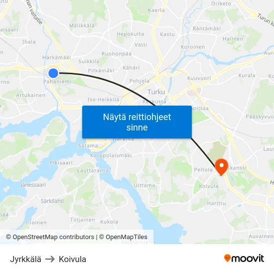 Jyrkkälä to Koivula map