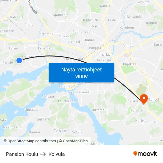 Pansion Koulu to Koivula map
