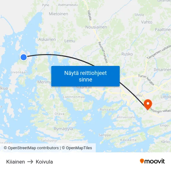 Kiiainen to Koivula map