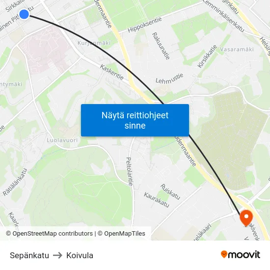 Sepänkatu to Koivula map