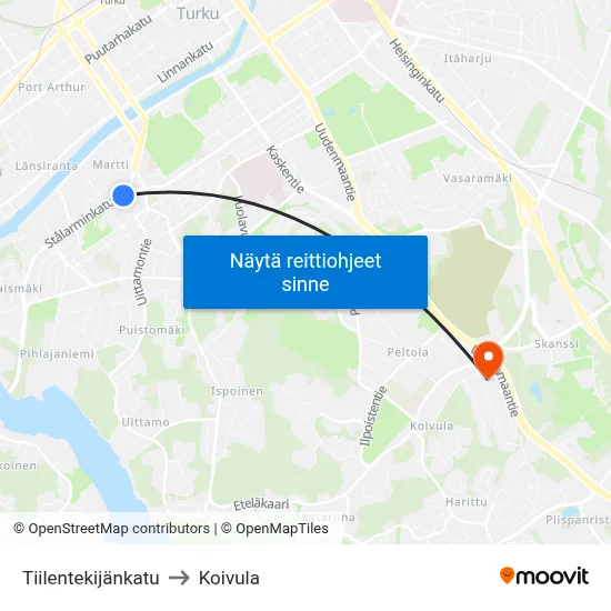 Tiilentekijänkatu to Koivula map