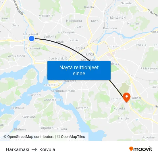 Härkämäki to Koivula map