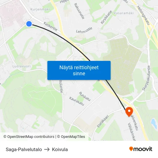 Saga-Palvelutalo to Koivula map