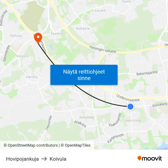 Hovipojankuja to Koivula map