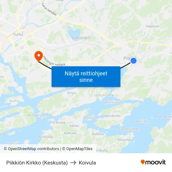 Piikkiön Kirkko (Keskusta) to Koivula map