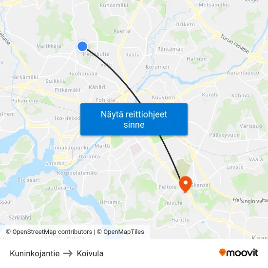 Kuninkojantie to Koivula map