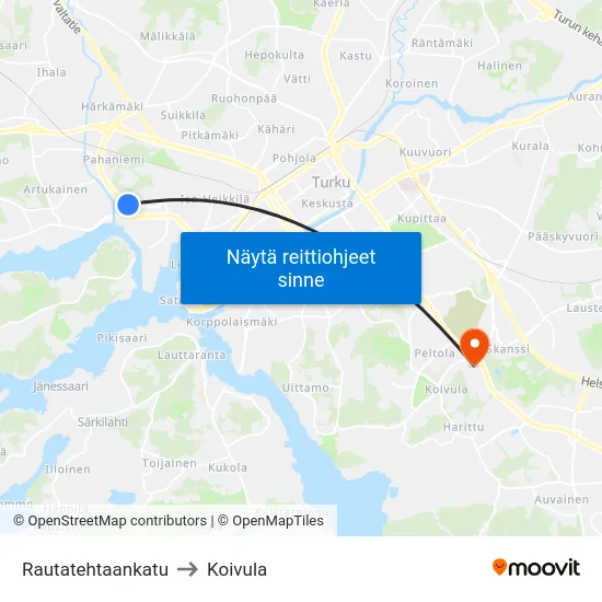 Rautatehtaankatu to Koivula map