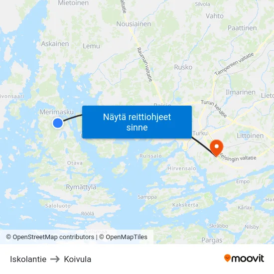 Iskolantie to Koivula map