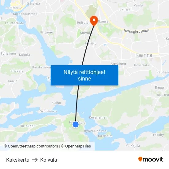 Kakskerta to Koivula map