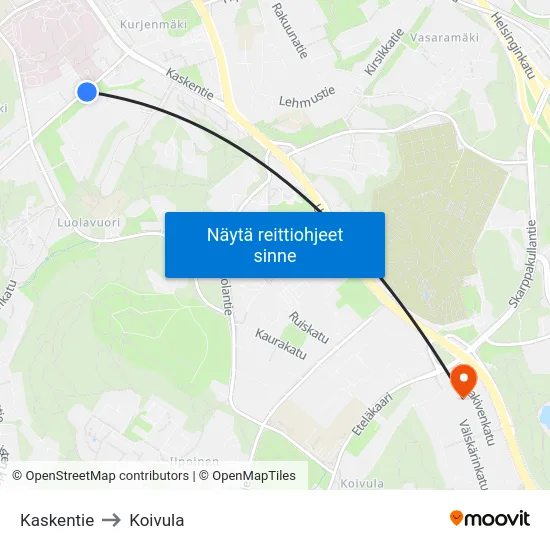Kaskentie to Koivula map