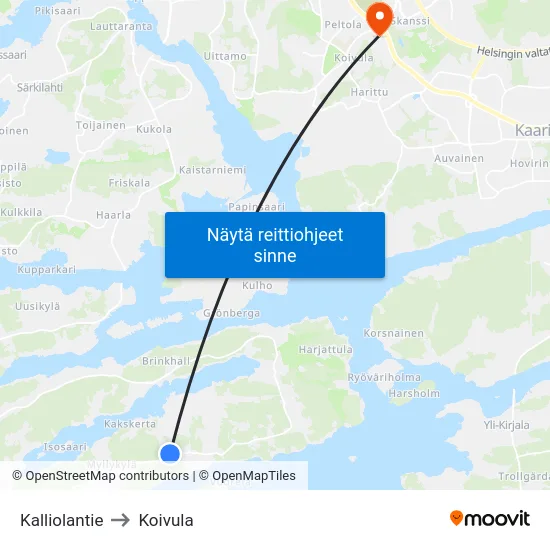 Kalliolantie to Koivula map