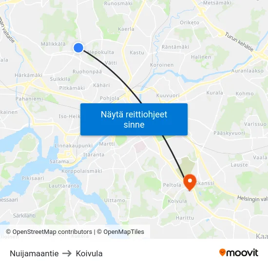Nuijamaantie to Koivula map