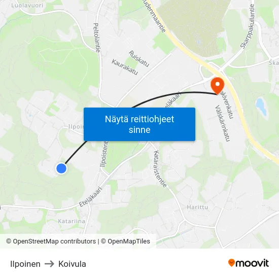 Ilpoinen to Koivula map