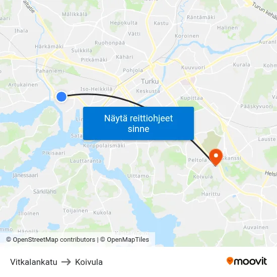 Vitkalankatu to Koivula map