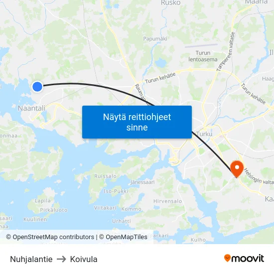 Nuhjalantie to Koivula map
