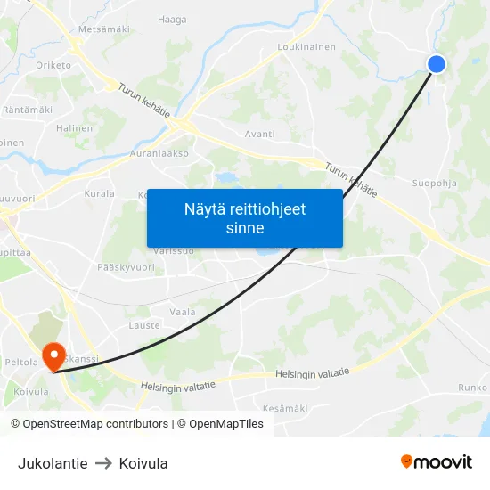 Jukolantie to Koivula map