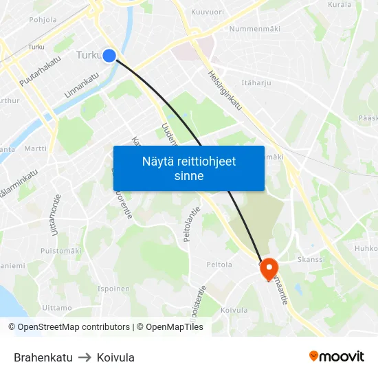 Brahenkatu to Koivula map