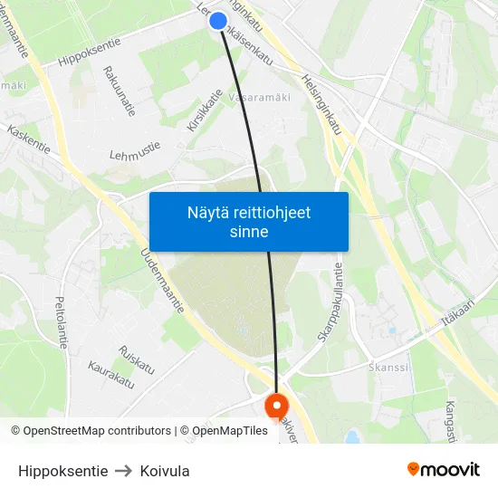 Hippoksentie to Koivula map