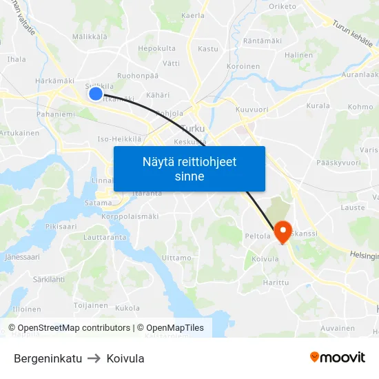 Bergeninkatu to Koivula map