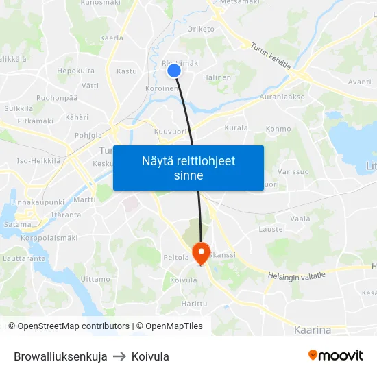 Browalliuksenkuja to Koivula map