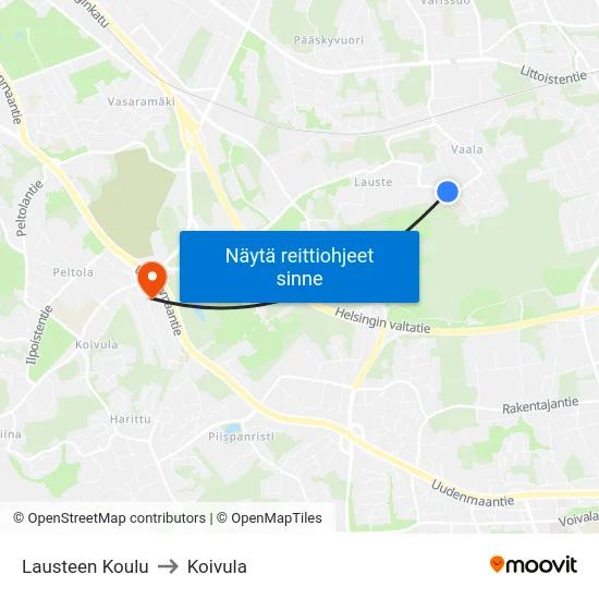 Lausteen Koulu to Koivula map