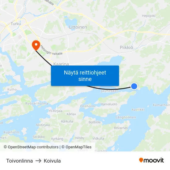 Toivonlinna to Koivula map