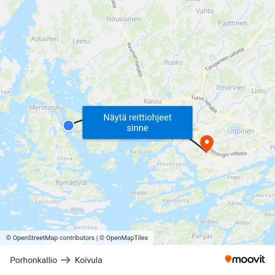 Porhonkallio to Koivula map