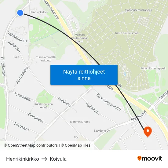 Henrikinkirkko to Koivula map