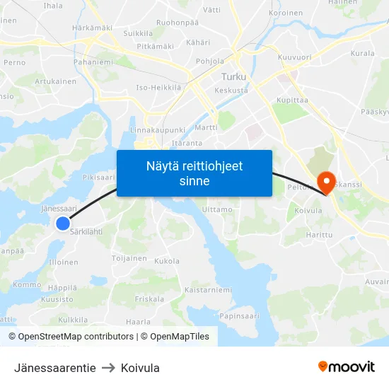 Jänessaarentie to Koivula map