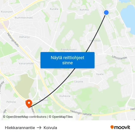 Hiekkarannantie to Koivula map