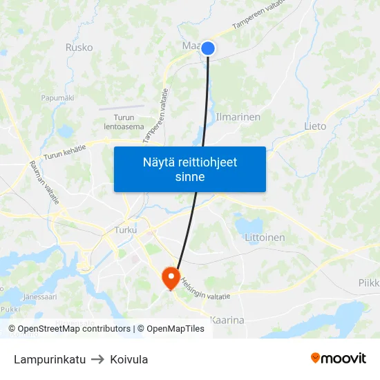 Lampurinkatu to Koivula map