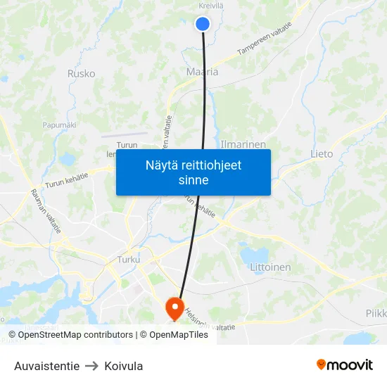 Auvaistentie to Koivula map