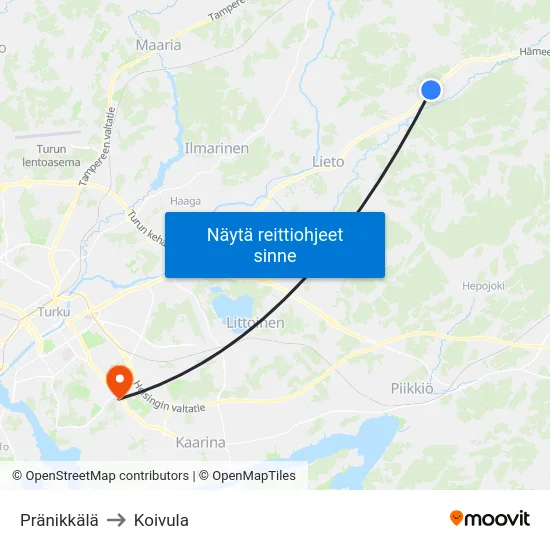 Pränikkälä to Koivula map