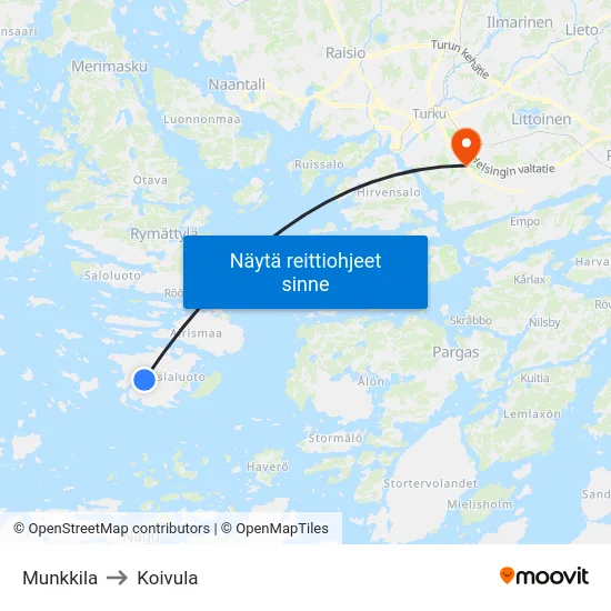 Munkkila to Koivula map