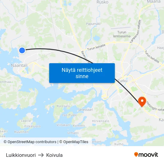 Luikkionvuori to Koivula map