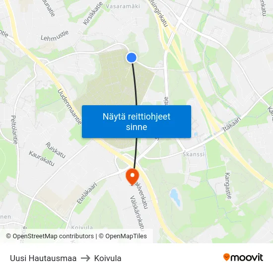 Uusi Hautausmaa to Koivula map