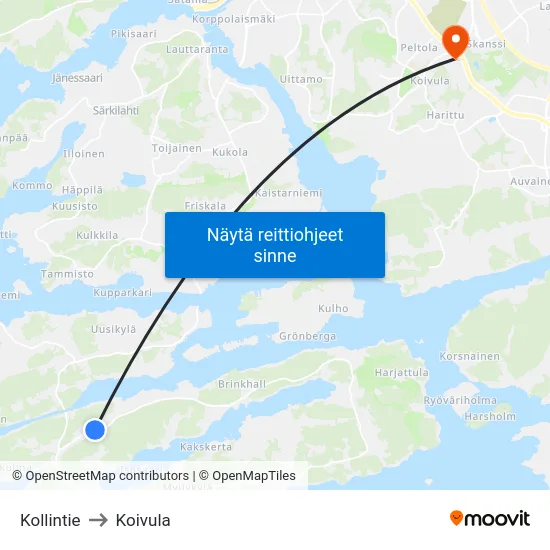 Kollintie to Koivula map