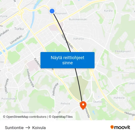 Suntiontie to Koivula map