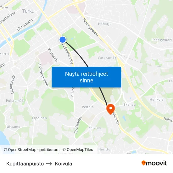 Kupittaanpuisto to Koivula map