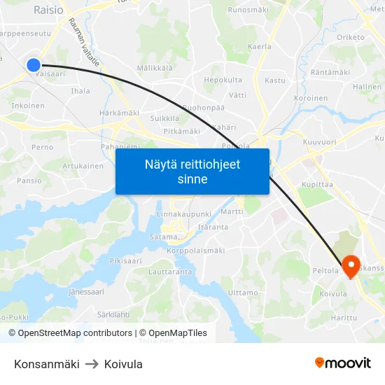 Konsanmäki to Koivula map
