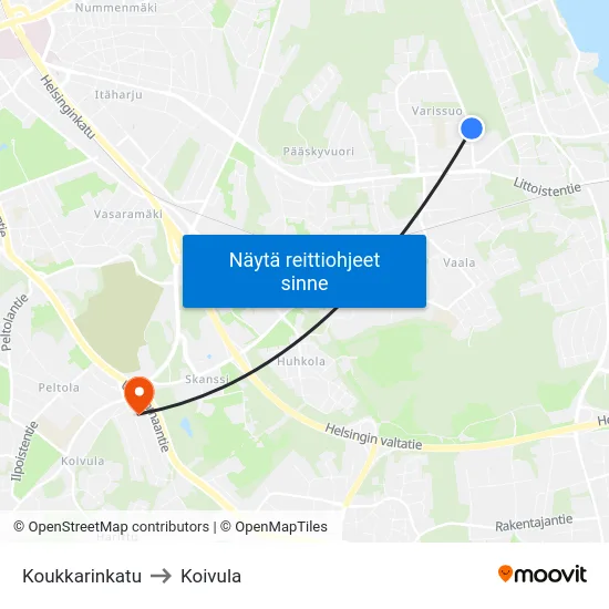 Koukkarinkatu to Koivula map