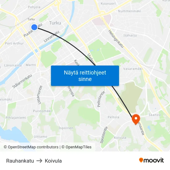 Rauhankatu to Koivula map