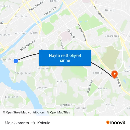 Majakkaranta to Koivula map