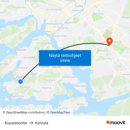 Kuusistontie to Koivula map