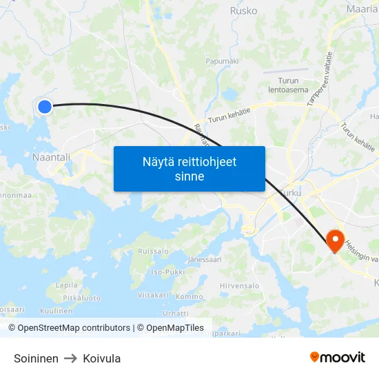 Soininen to Koivula map