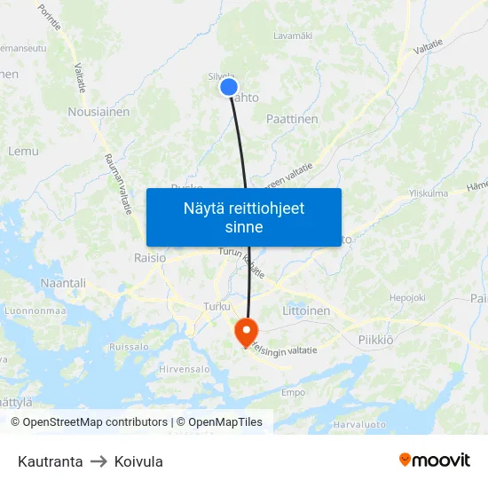 Kautranta to Koivula map