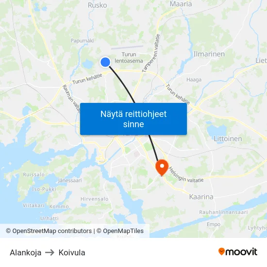Alankoja to Koivula map