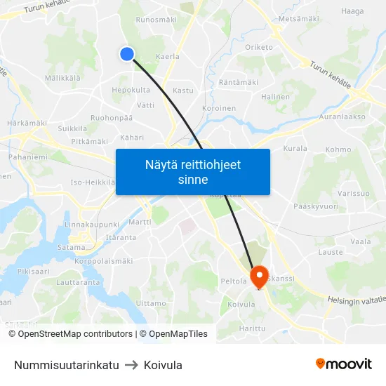 Nummisuutarinkatu to Koivula map