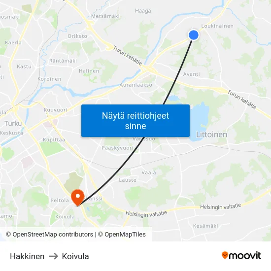 Hakkinen to Koivula map